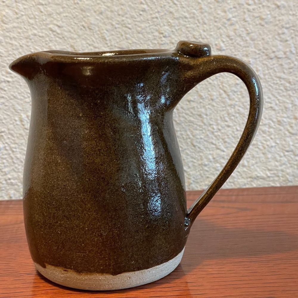 Brown Studio Pottery Stoneware Pitcher Vase Earth Rustic Artisan Farmhouse Decor